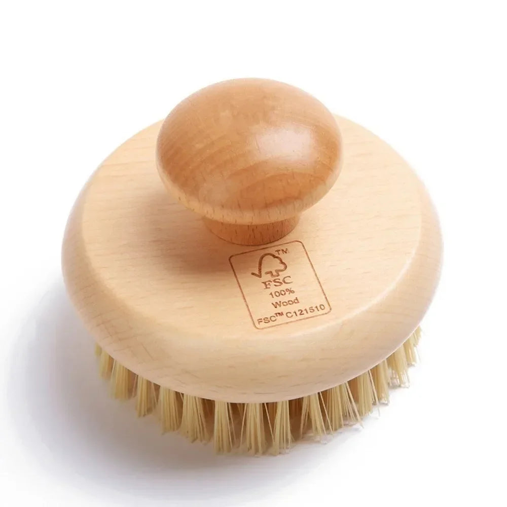 Round Bath Shower Body Exfoliating Brush Natural Sisal Bristles Beech Wood Handle Dead Skin Remover Back Scrubber Massage Tool