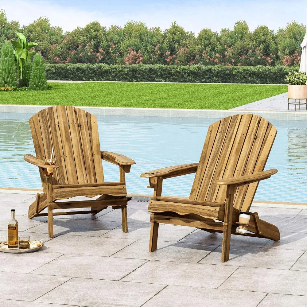 Crystal Outdoor Acacia Wood Folding Adirondack Chairs (Set of 2), Natural