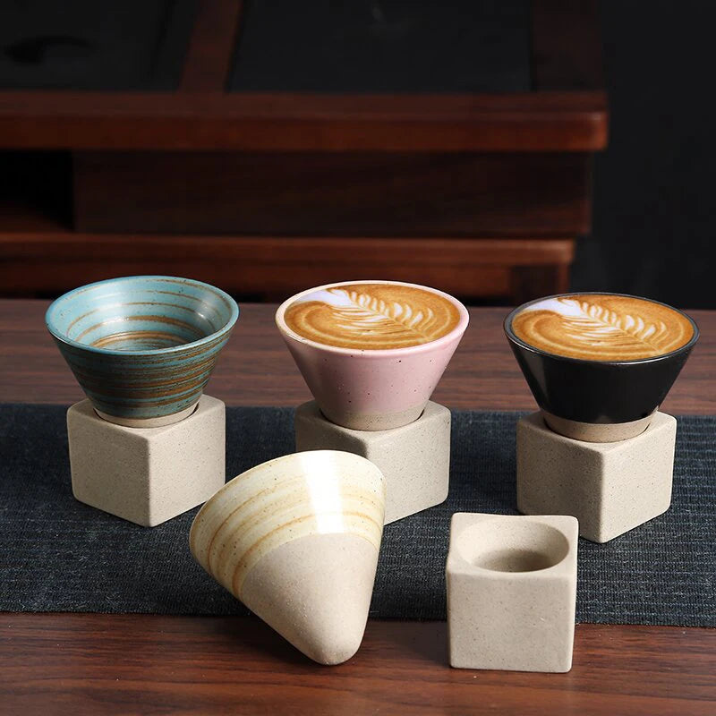 1pc Retro Japanese Triangular Cone Shape Pottery Tea Coffee Cup Pull Ceramic Mug Rough Latte Porcelain Cup For Home Office