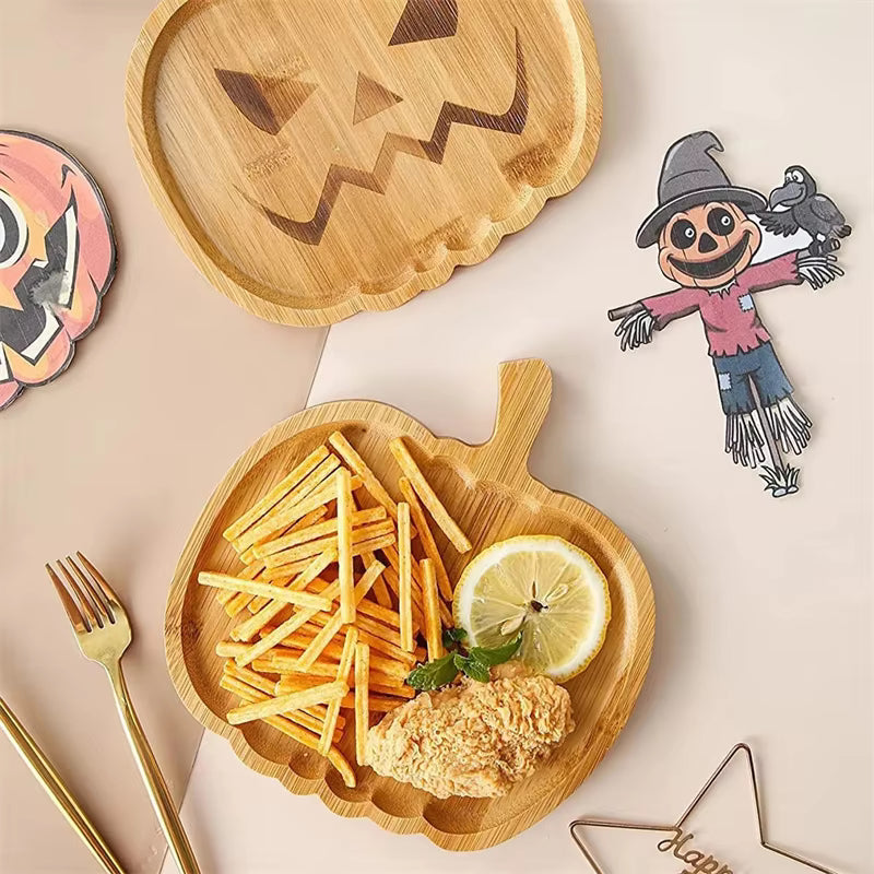 Halloween Pumpkin & Ghost Wooden Plate Tray