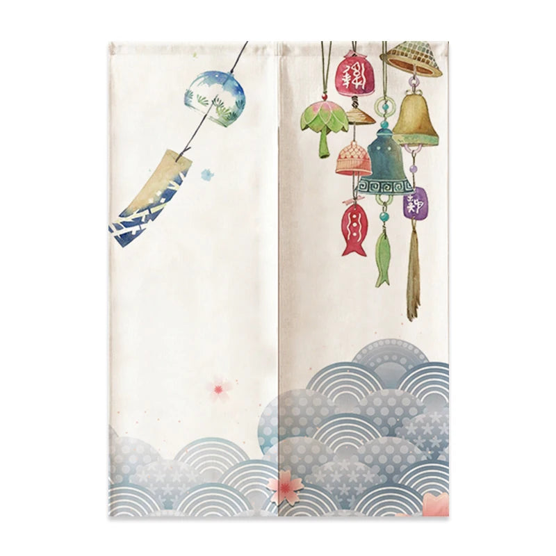 Japanese Linen Door Curtain Noren Mount Fuji Waves Partition Bedroom Kitchen Home Entrance Decor Customizable Half-Curtain