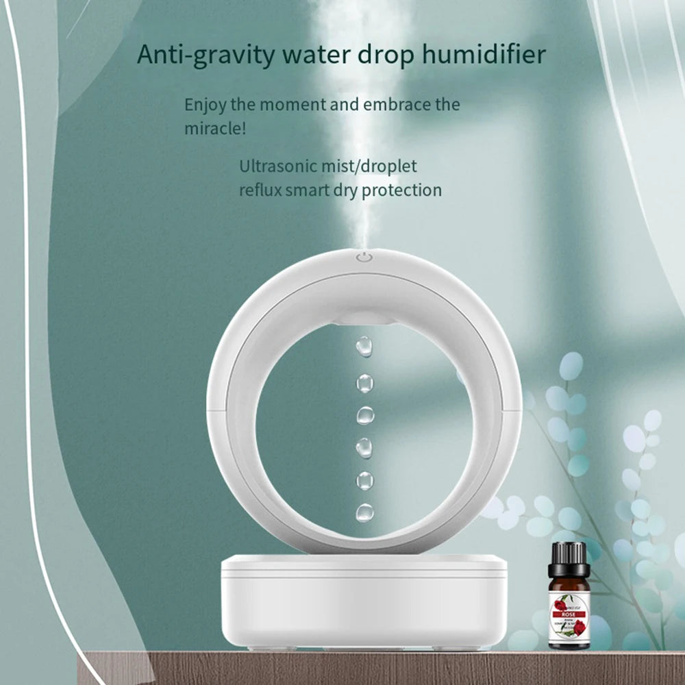 Quiet Cool Mist Humidifier, Anti Gravity Water Drop Humidifier, with LED Night Light 680ml Tank, Raindrop Humidifier, 3-way Mode