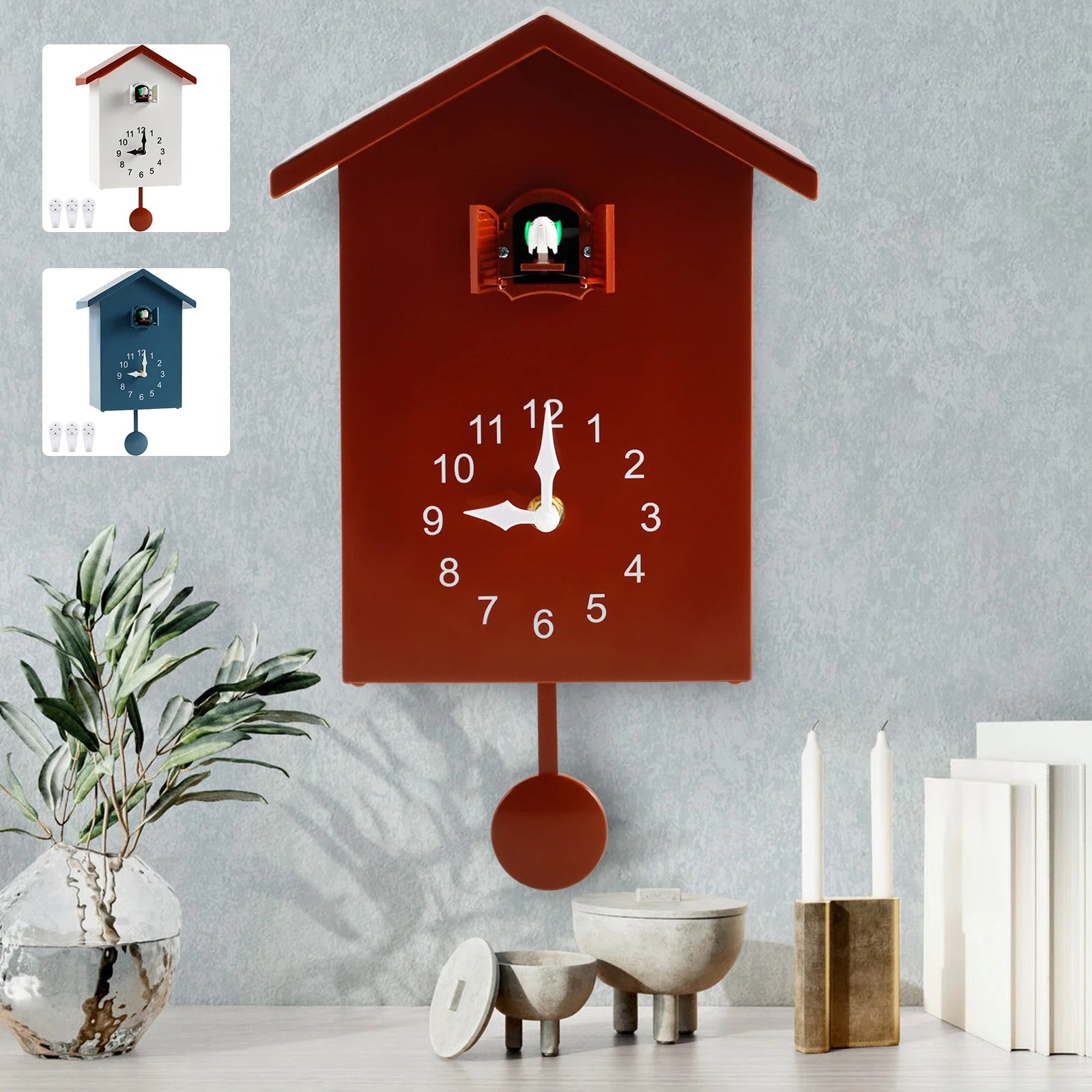 Cuckoo Clock Plastic Cuckoo Wall Clock with Bird Tweeting Sound Hanging Bird Clock Battery Operated Cuckoo Clock White