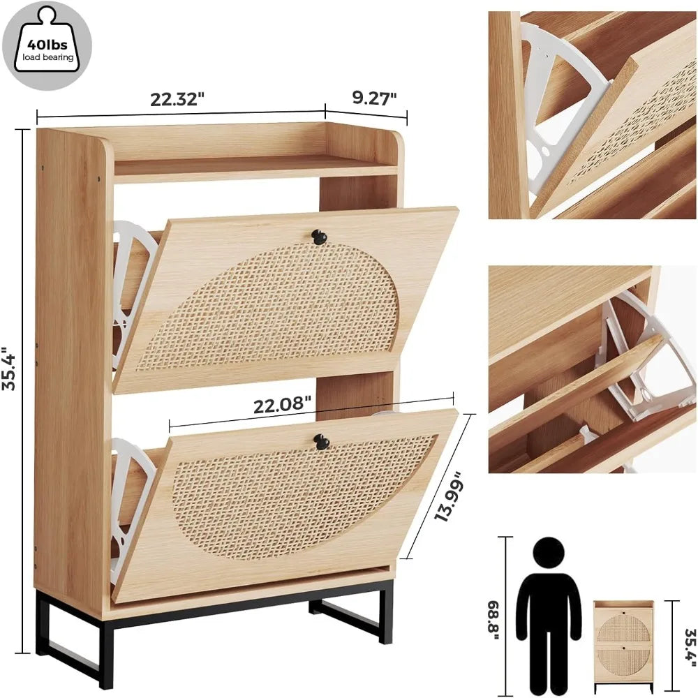 2-Drawer Rattan Shoe Cabinet