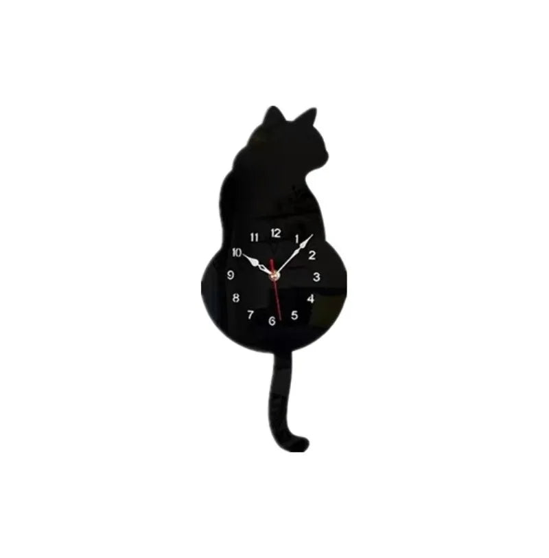 Swinging Cat Wall Clock Modern Simple Wagging Tail Creative Silent Home Decoration Clock Living Room Home Pendulum Clock-Black