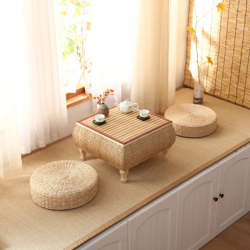 Japanese Rattan Tatami Table Balcony Bay Window Small End Table Low Table Coffee Table Bedroom Floor Square Table Futon Cushion