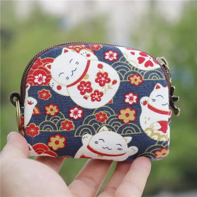 hello kittyJapanese coin purse cute coin pouch clutch bag mini lucky cat small wallet short kawaii coin women's storage keychain