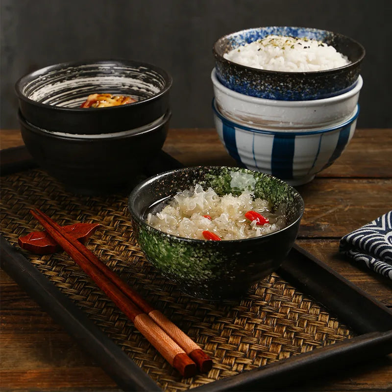 Japanese Style Ceramic Bowls 4-5 Inch Rice Bowls Creative Underglaze Color Ceramic Tableware Home Restaurant Small Soup Bowls