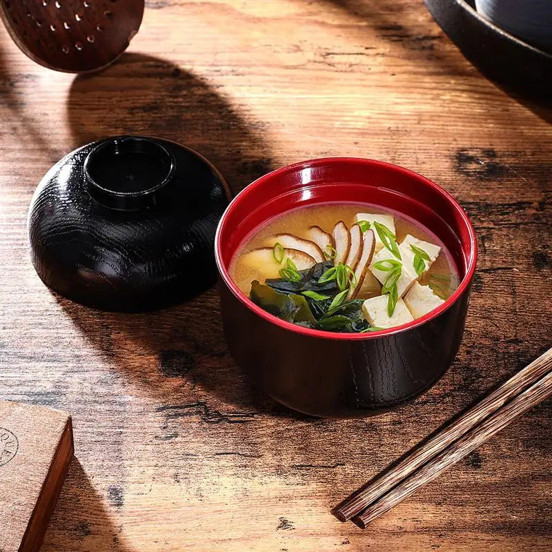 2Pcs Miso Soup Bowl With Lid Japanese Rice Bowl Traditional Miso Soup Bowl Cutlery Tableware With Cover Steamer Soup Bowl