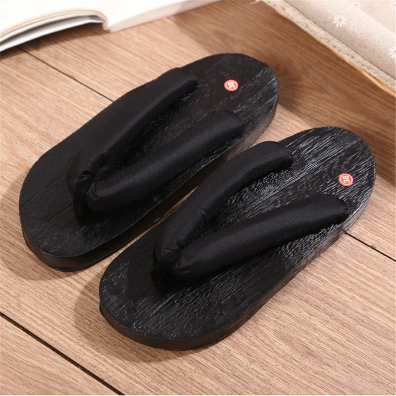 Japanese Traditional Geta Flat Bottom Unisex Wooden Paulownia Clog Man Woman Ninja Cosplay Shoes Flip Flop Summer Sandals