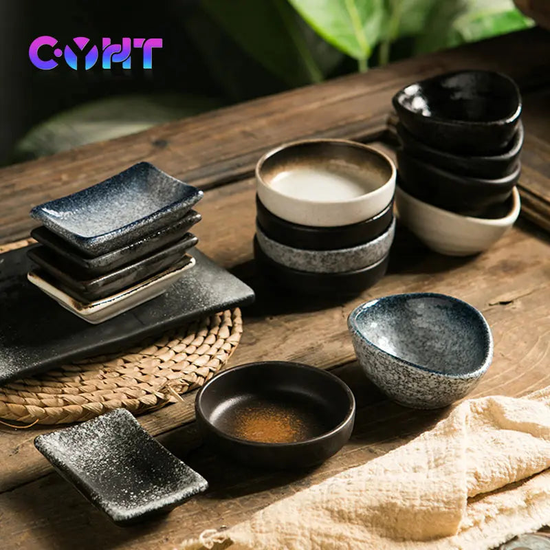 Originality Ceramic Sauce Dish Japanese Retro Sushi Plate Household Dessert Dish Hot Pot Seasoning Bowl Kitchen Soy Sauce Dish