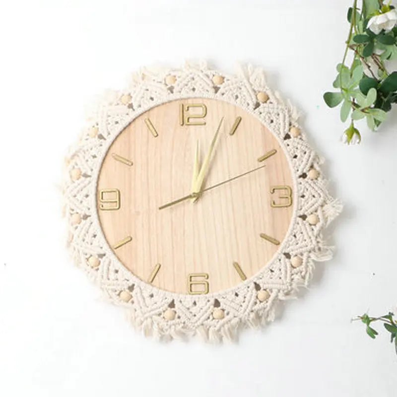 Creative Straw Wooden Wall Clock Rustic Style Bohemian Home Decor Living Room Dining Room Bedroom Wall Hanging Decoration