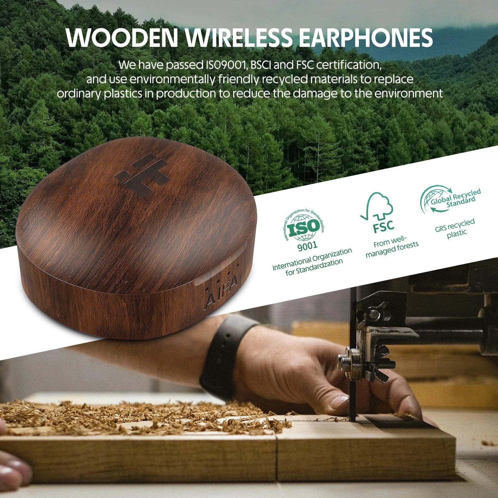 AIFA Wooden Bluetooth Earphone Wireless High Quality Noise Canceling 5.3 Microphone Leisure Games Bluetooth Headset For Calls