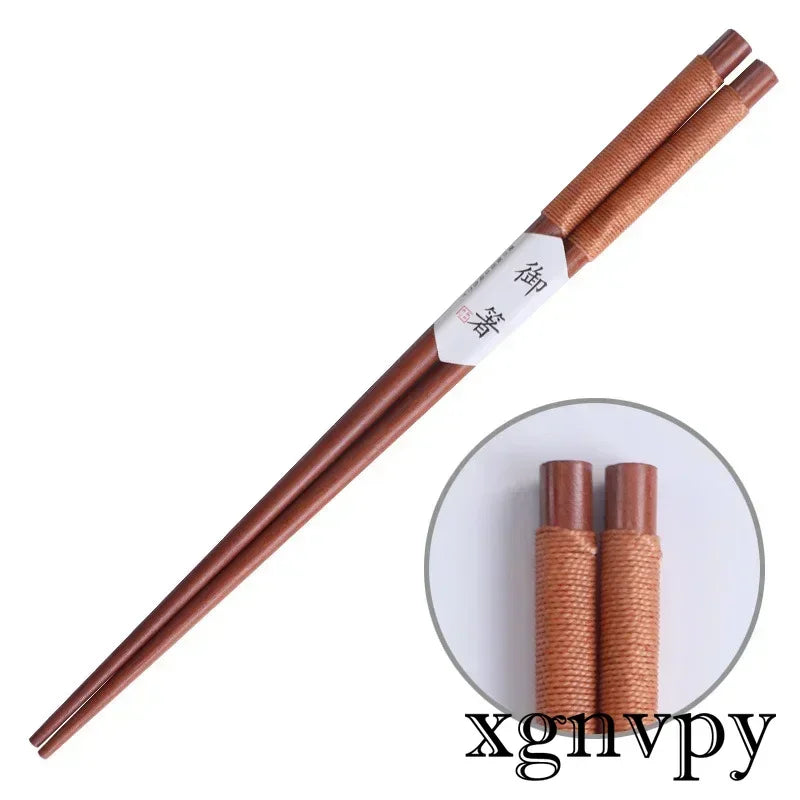 Xgnvpy 4PCS Handmade Japanese Natural Chestnut Wood Sushi Chopsticks Set Value Gift Sushi Chinese Food Tie Line