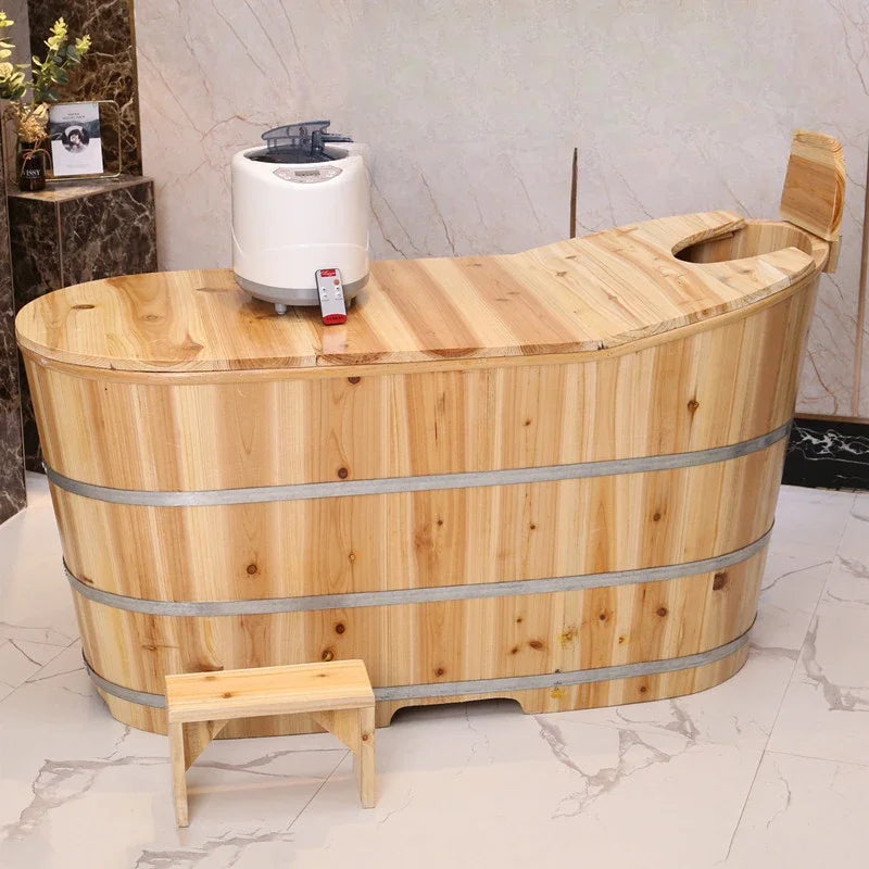 Mobile Bathtub Adult Portable Adults Sauna Wood Tub Hot Outside Shampoo Wooden Sink Half Body Outdoor Badewanne Spa Children