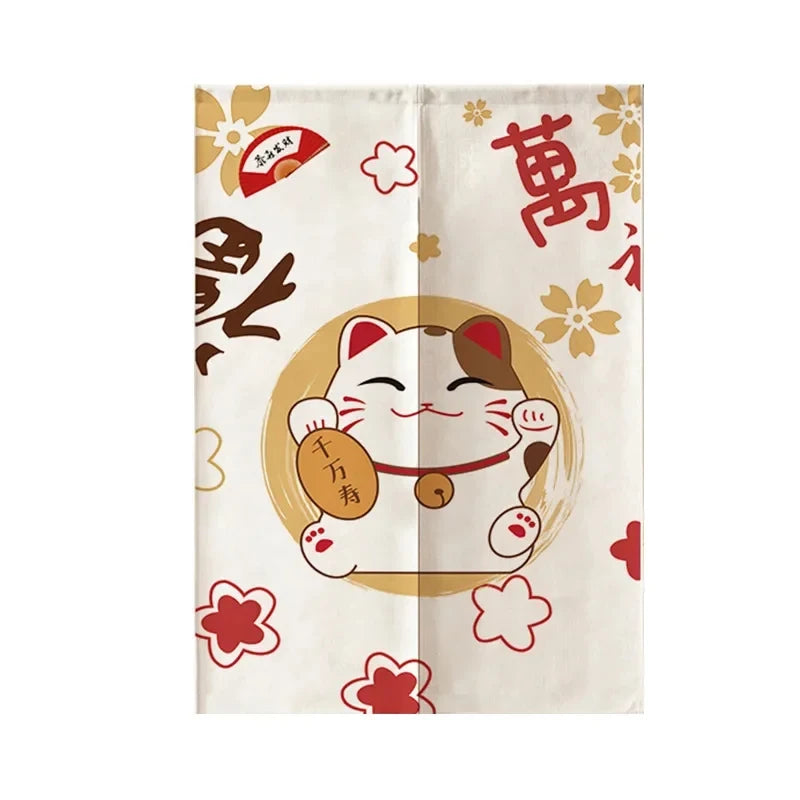 Japanese Noren Door Curtain Lucky Cat Print Partition Curtain For Kitchen Bedroom Entrance Decor Doorway Hanging Half-Curtain