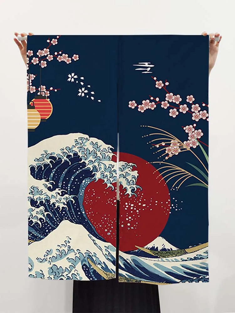 Sunset Wave Japanese Noren Creative Door Curtain for Living room Tea House Zen style partition hanging Home Curtain Decoration