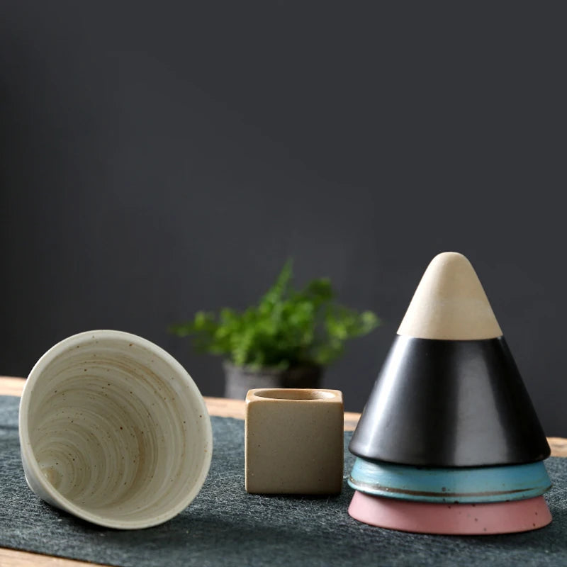 1pc Retro Japanese Triangular Cone Shape Pottery Tea Coffee Cup Pull Ceramic Mug Rough Latte Porcelain Cup For Home Office