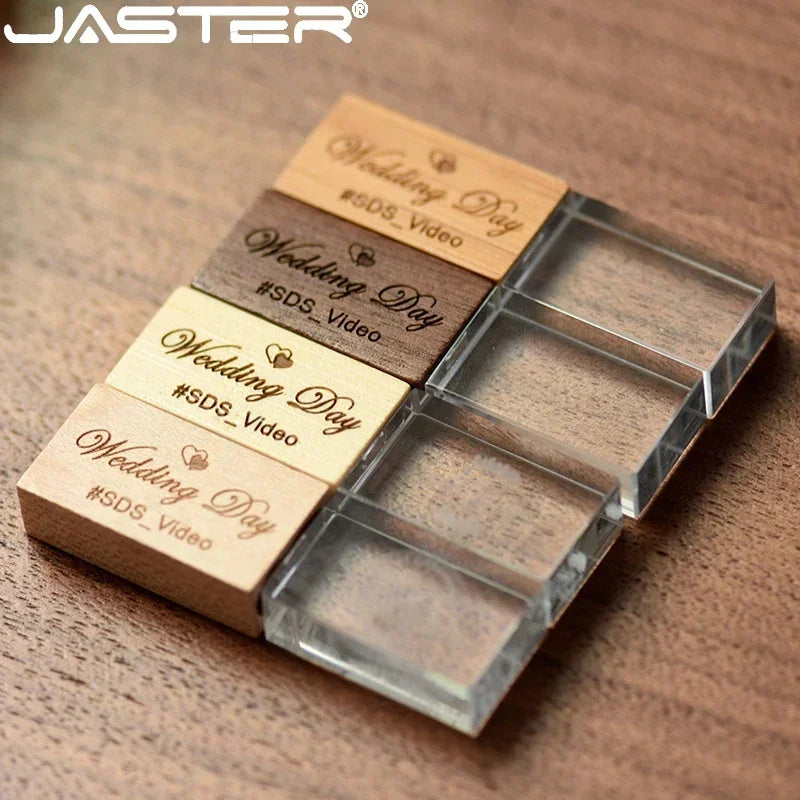 JASTER Crystal Wooden usb flash drive pen drive U disk memory stick pendrive 4GB 8GB 16GB 32GB 64GB wedding gift thumb drive