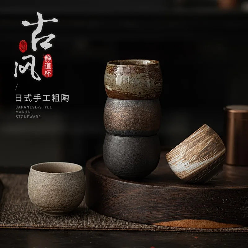 Japanese Style Tea Mugs, Handmade Stoneware Tea Cup, Kung Fu Tea Set, Small Single Cup, Ancient Style