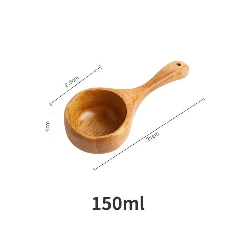 Natural Solid Wood Noodle Spoon Large Soup Ladle Japanese Short Handle Porridge Spoon Soup Ladle Water Scoop Kitchen Household