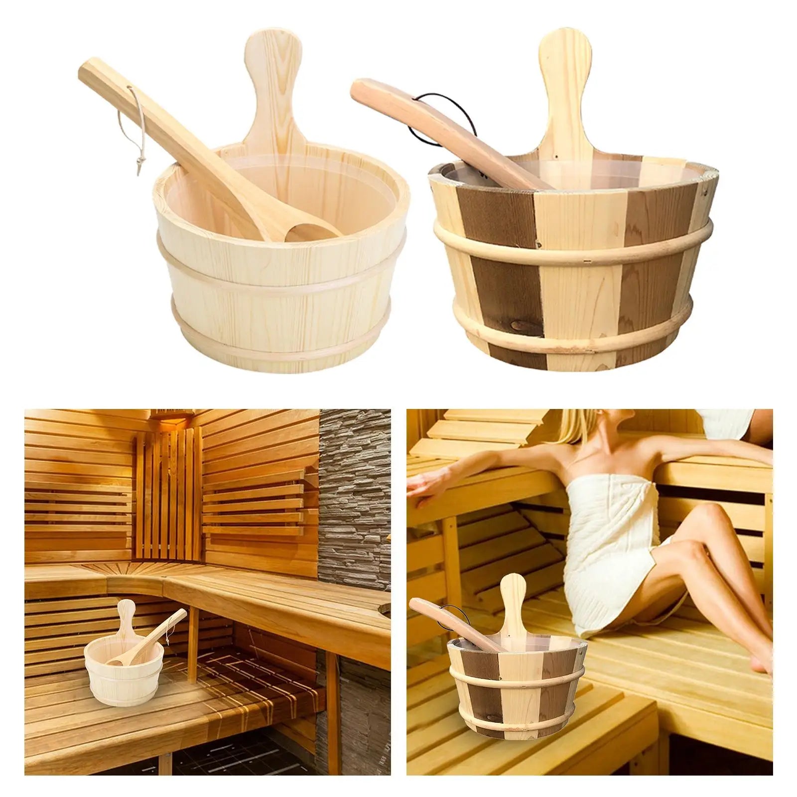 4L Wooden Sauna Barrel Portable Large Capacity Bath Footscoop Set Shower Accessories for Sauna Bucket Steam Room Bathroom SPA