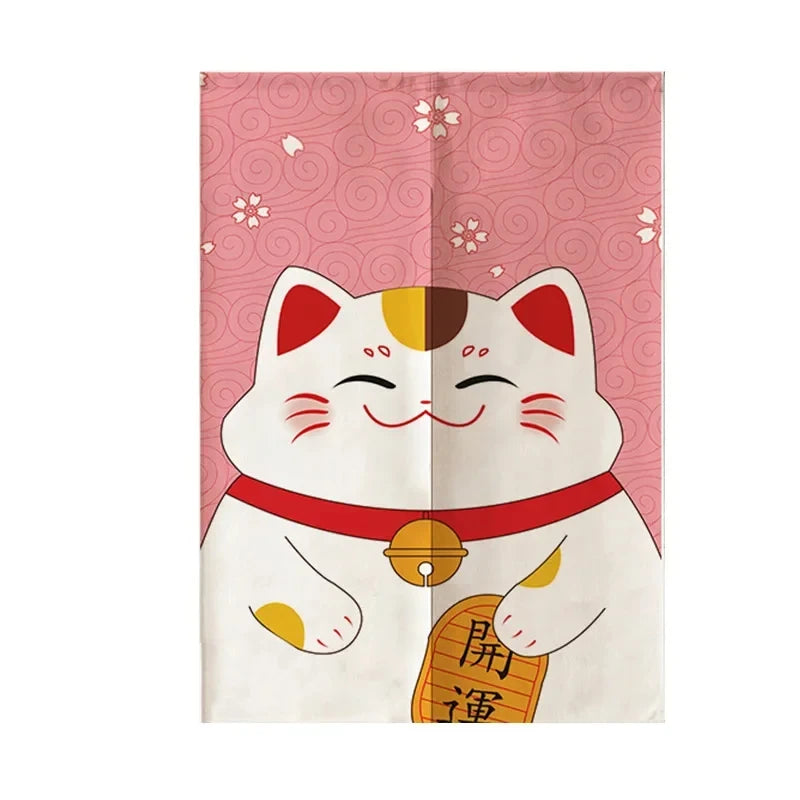 Japanese Noren Door Curtain Lucky Cat Print Partition Curtain For Kitchen Bedroom Entrance Decor Doorway Hanging Half-Curtain