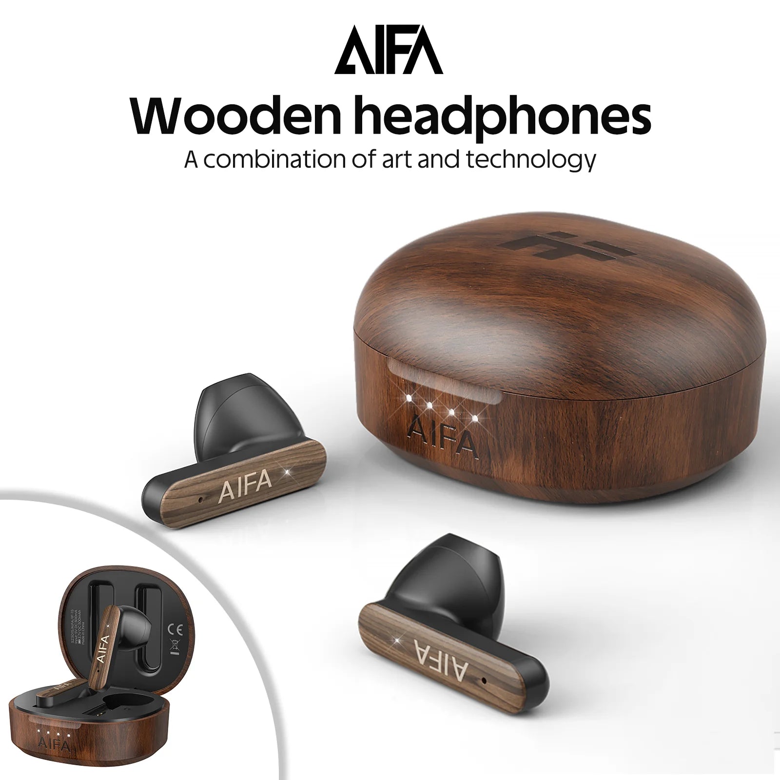 AIFA Wooden Bluetooth Earphone Wireless High Quality Noise Canceling 5.3 Microphone Leisure Games Bluetooth Headset For Calls